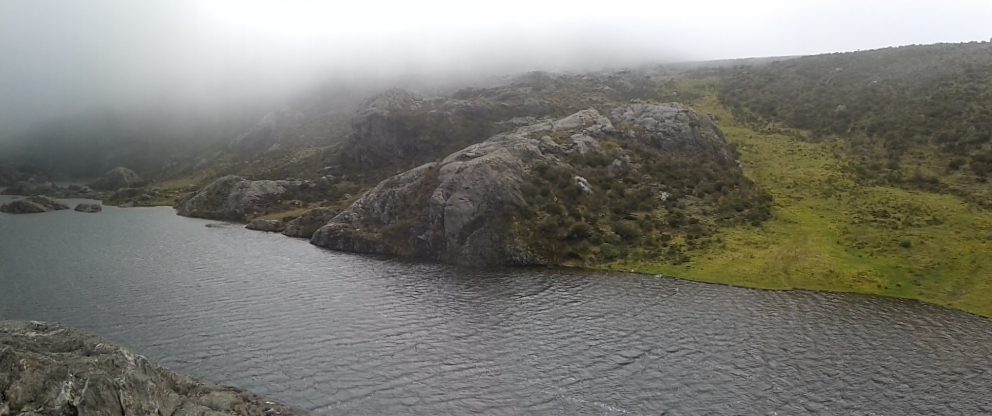 Laguna de páramo rodeada de vegetación de alta montaña en Santurbán